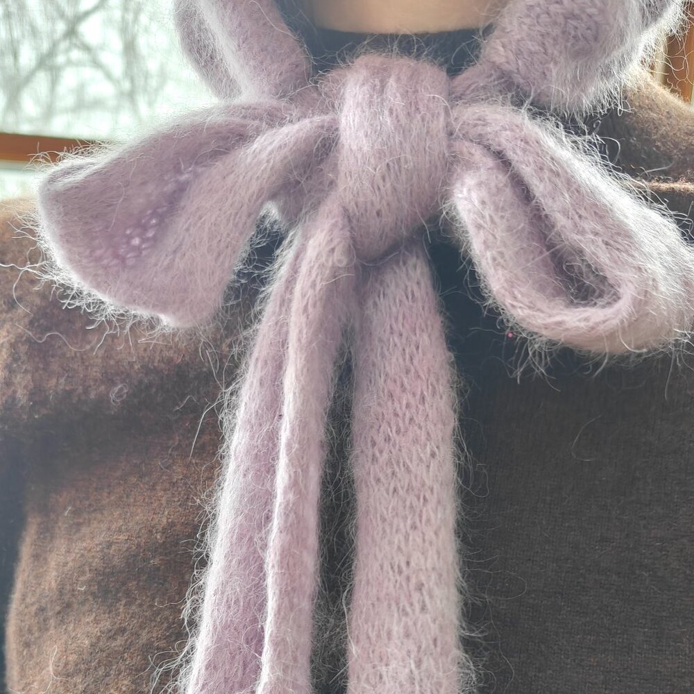 Handmade Big Bow Bonnet - Hand Knit - Lavender - Picture 3 of 8